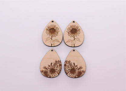 Sunflower teardrops, earring blanks, wood earrings