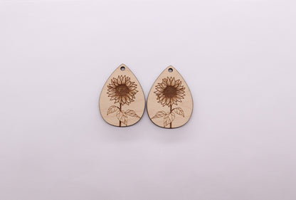 Sunflower teardrops, earring blanks, wood earrings