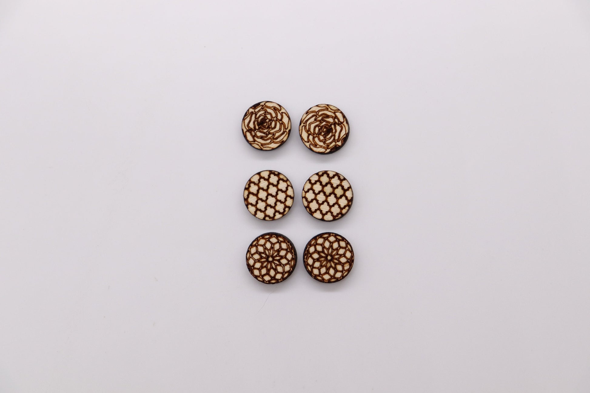 Round wood stud earrings, earring making, wood cutouts