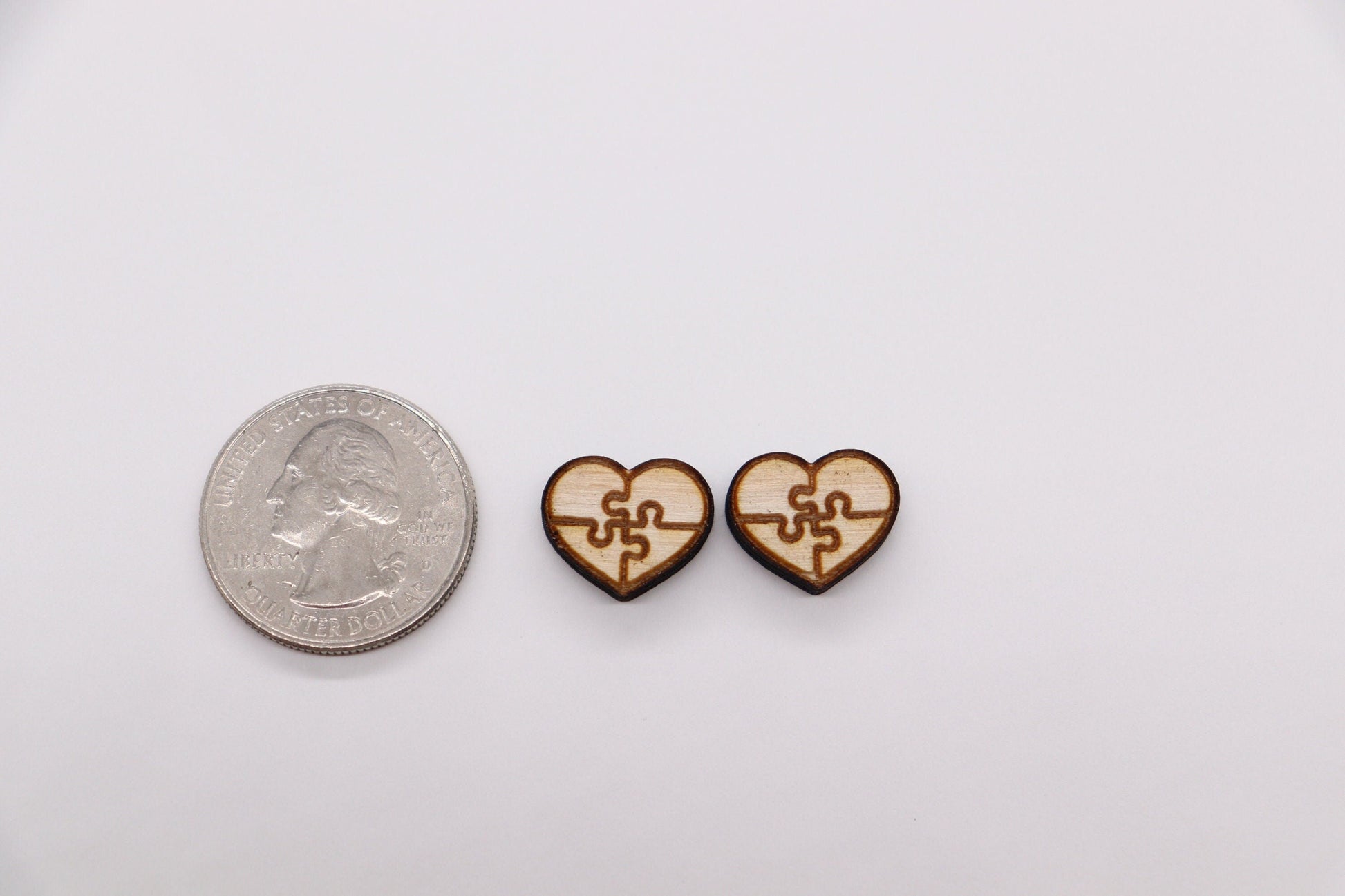 Autism heart wood stud blanks, wood cutouts, earring blanks