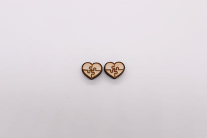 Autism heart wood stud blanks, wood cutouts, earring blanks