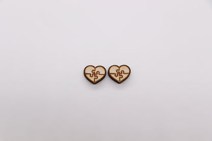 Autism heart wood stud blanks, wood cutouts, earring blanks