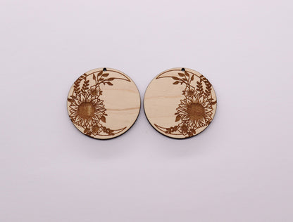 Sunflower wood earring blanks, earring blanks, wood cutouts