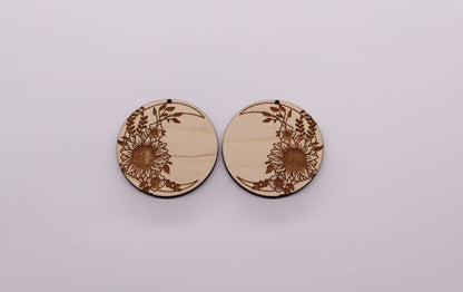 Sunflower wood earring blanks, earring blanks, wood cutouts