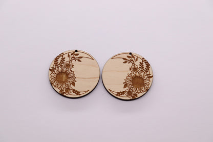 Sunflower wood earring blanks, earring blanks, wood cutouts