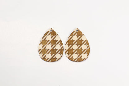 Plaid teardrop blanks, earring blanks, wood earrings