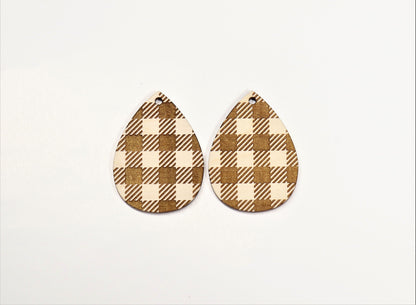 Plaid teardrop blanks, earring blanks, wood earrings