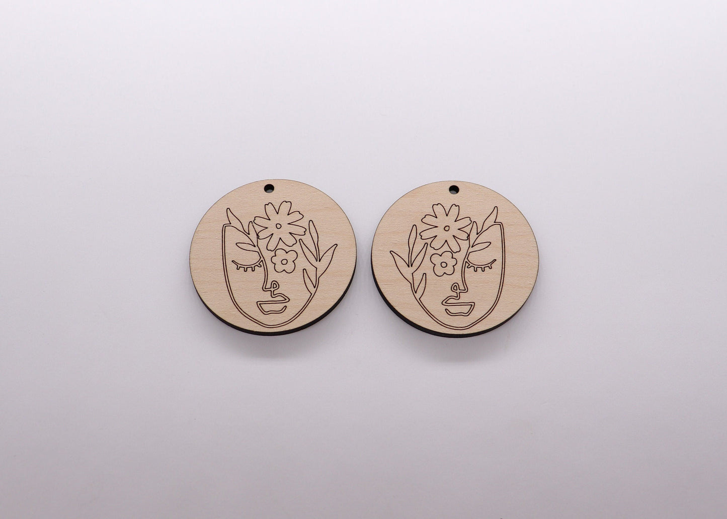 Round wood earring blanks, laser cutouts, earring blanks