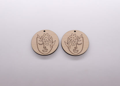 Round wood earring blanks, laser cutouts, earring blanks