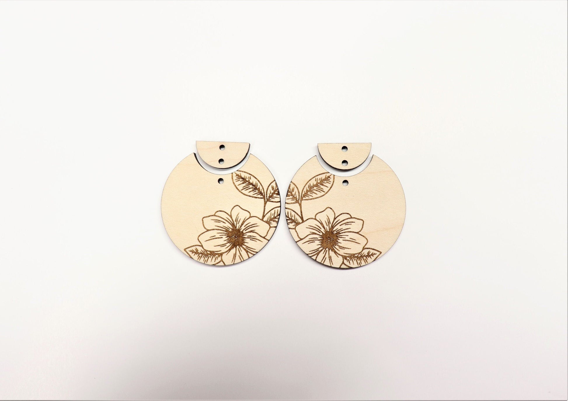 Flower 2 piece earring blanks, wood cutouts, earring blanks