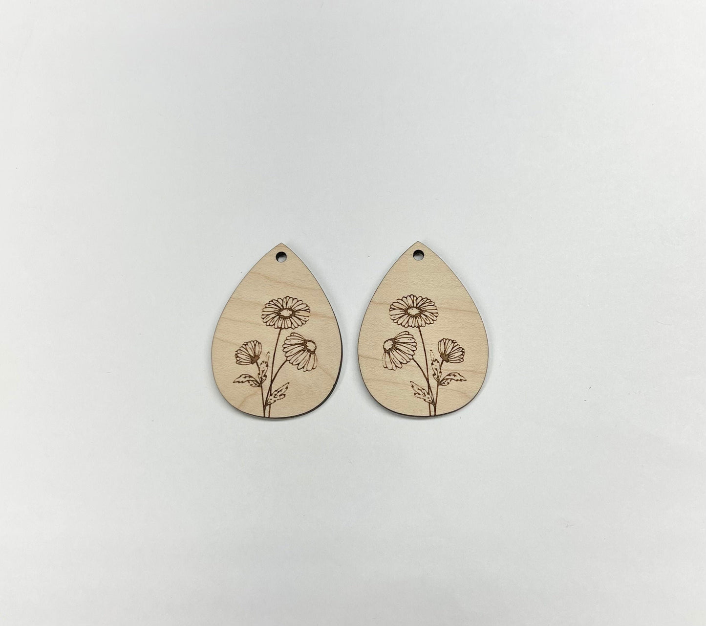 Floral Teardrop wood earring blanks, wood cutouts, earring blanks