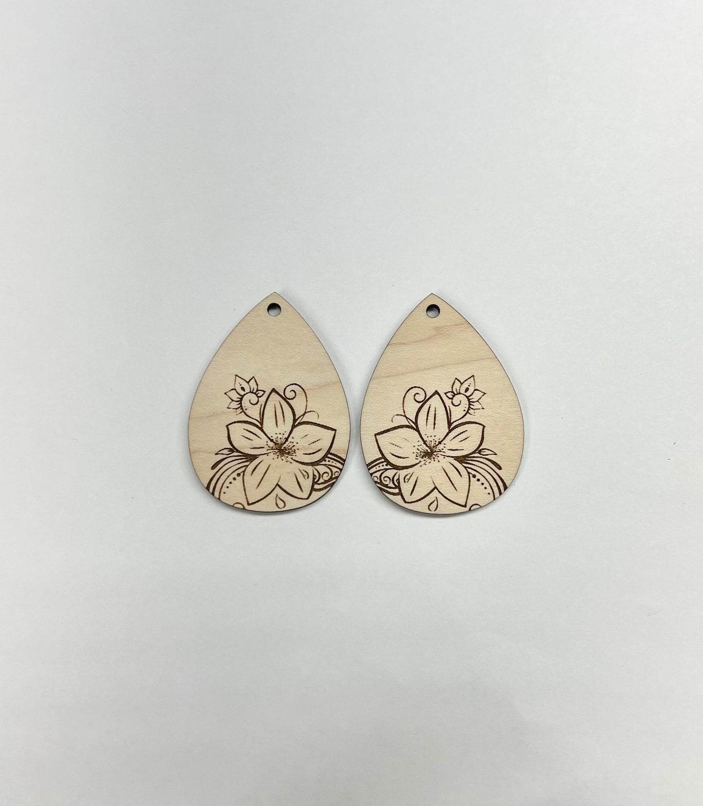 Floral Teardrop wood earring blanks, wood cutouts, earring blanks