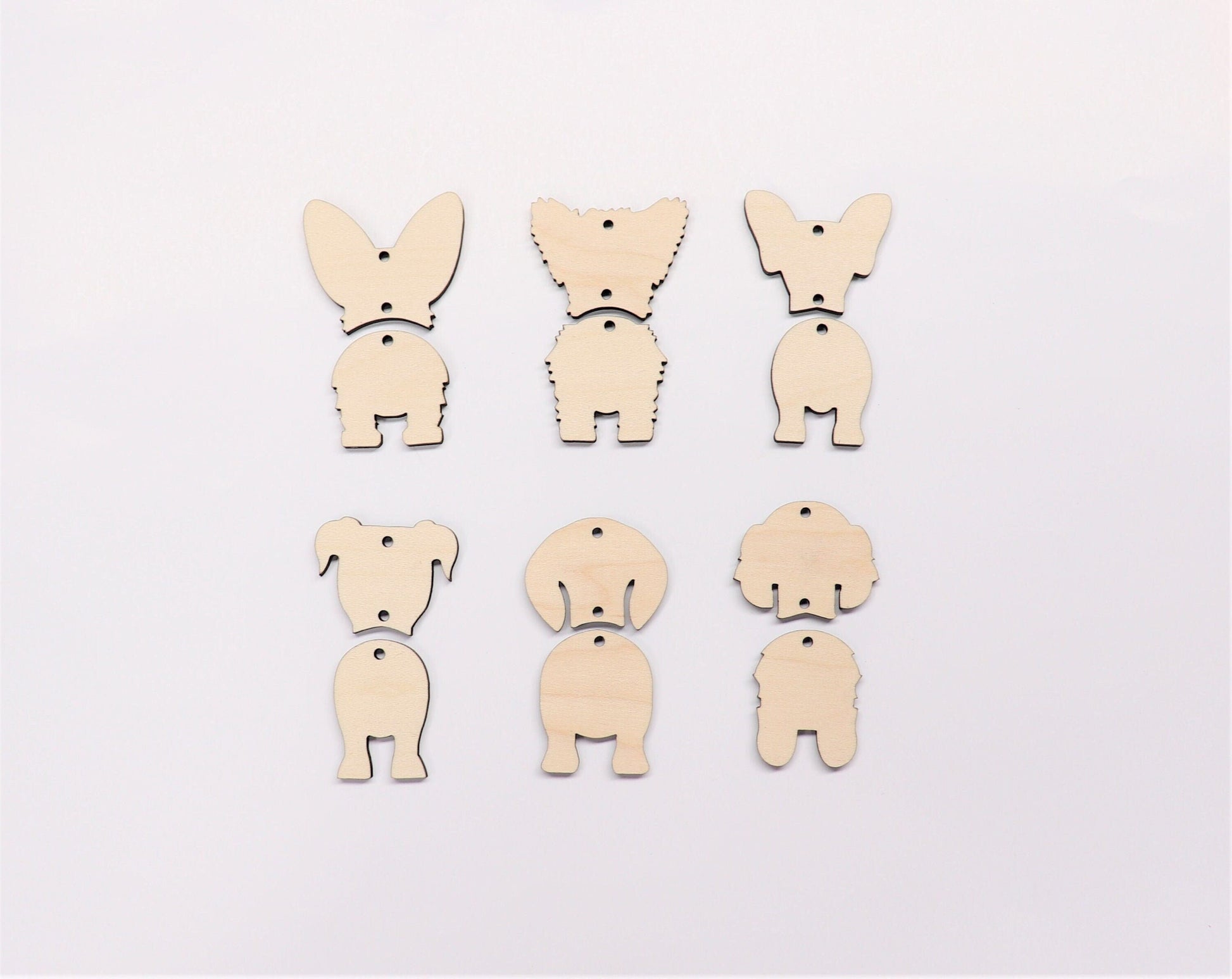 Dog head and butt earring blanks, wood cutouts, laser cutouts