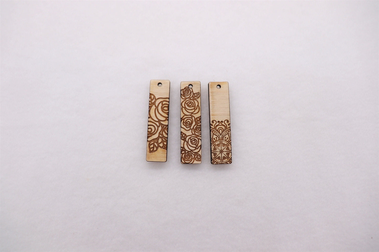 Engraved wood bar earring blanks, earring blanks, wood blanks