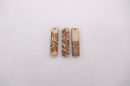 Engraved wood bar earring blanks, earring blanks, wood blanks