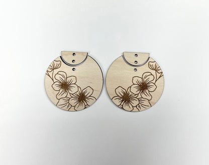 Flower 2 piece earring blanks, earring blanks, wood earrings