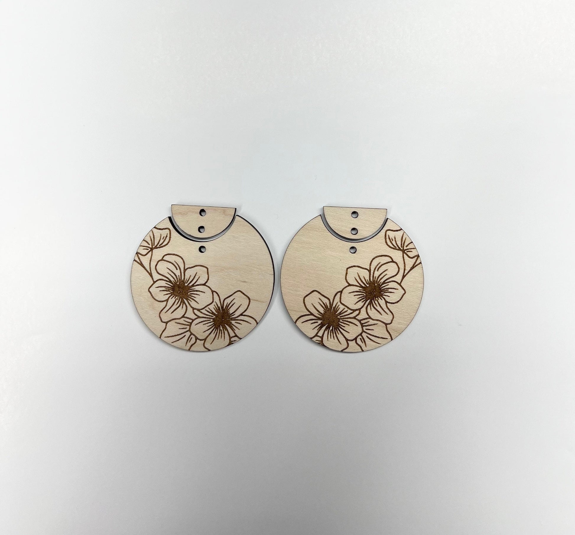 Flower 2 piece earring blanks, earring blanks, wood earrings