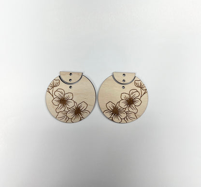 Flower 2 piece earring blanks, earring blanks, wood earrings