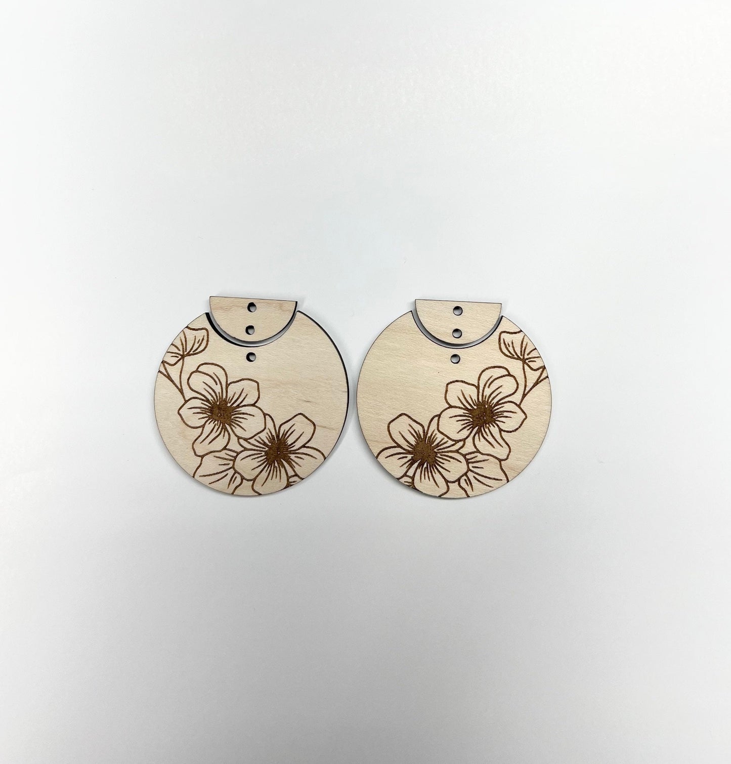 Flower 2 piece earring blanks, earring blanks, wood earrings