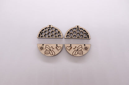 Bee earring blanks, wood cutouts, earring blanks