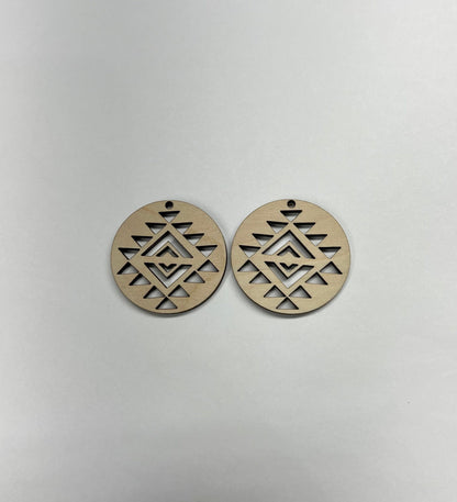 Aztec round earring blanks, wood blanks, DIY earrings