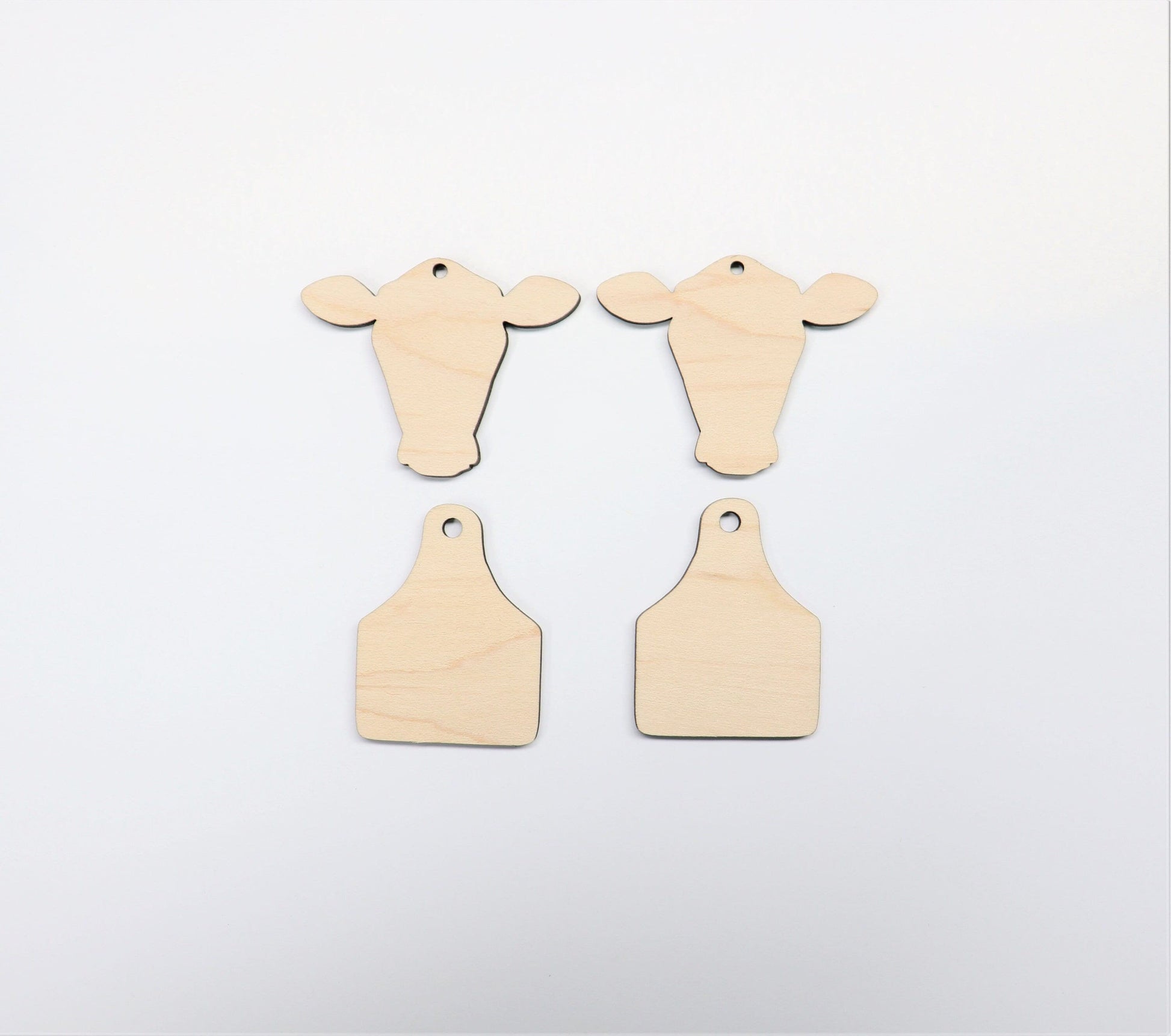 Cow or cow tag blanks, wood cutouts, earring blanks