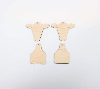 Cow or cow tag blanks, wood cutouts, earring blanks