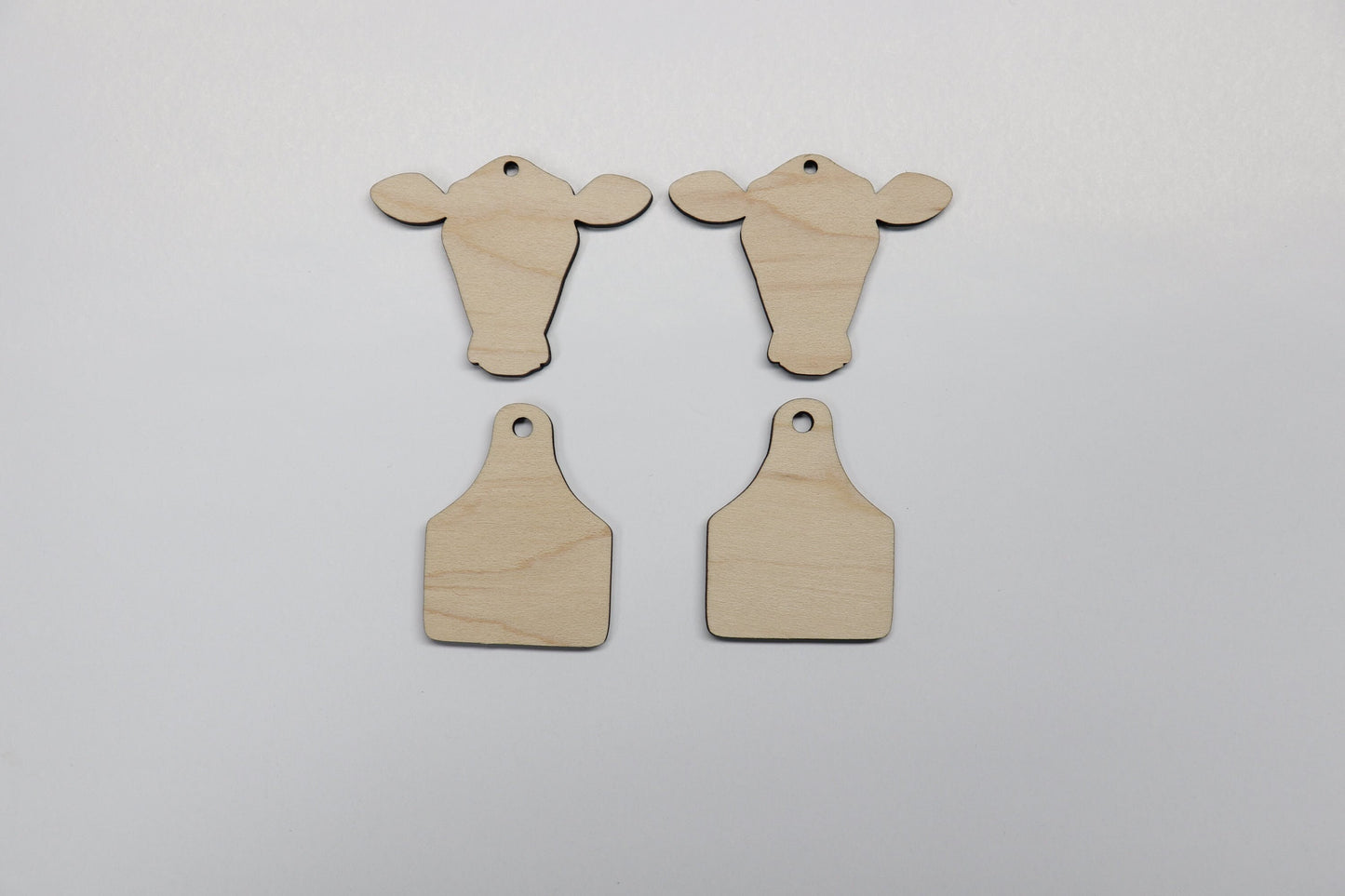 Cow or cow tag blanks, wood cutouts, earring blanks