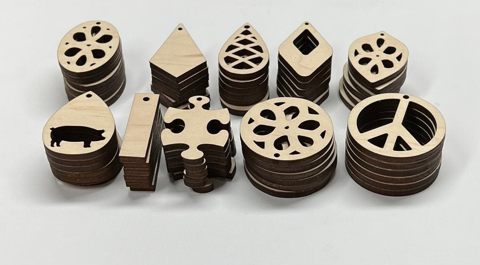 60 piece wood earring blanks, wood cutouts, earring blanks