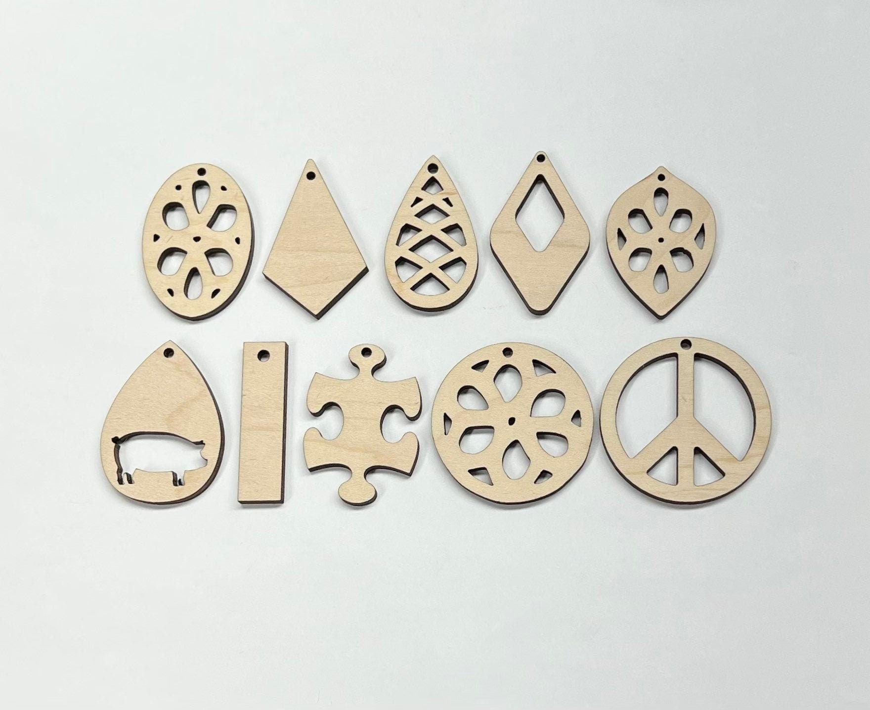 60 piece wood earring blanks, wood cutouts, earring blanks