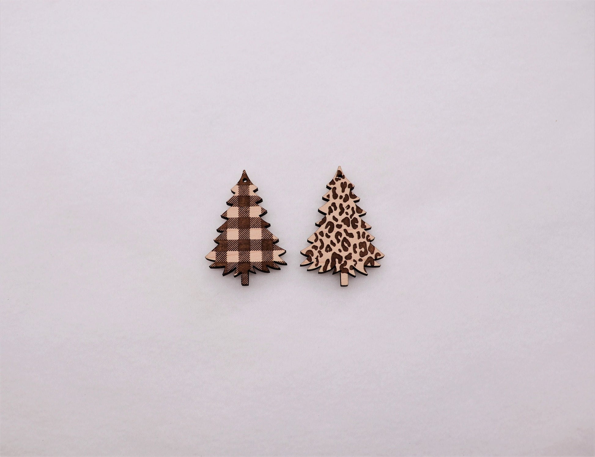 Leopard/Plaid Christmas tree earring cutouts, wood cutouts