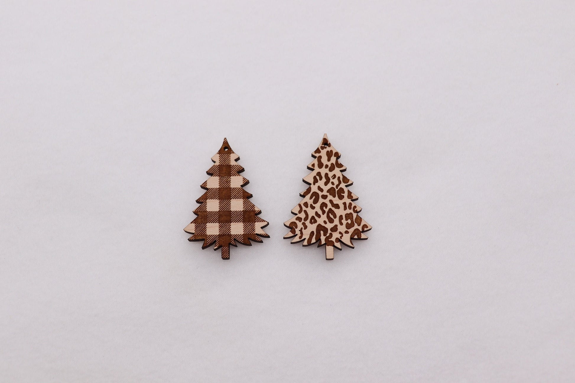 Leopard/Plaid Christmas tree earring cutouts, wood cutouts