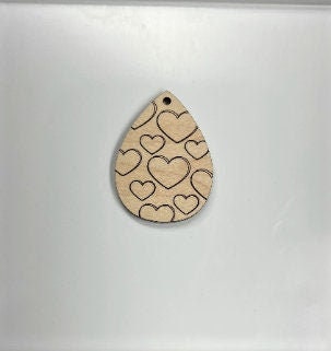 Heart Teardrops, wood earring blanks, earring blanks