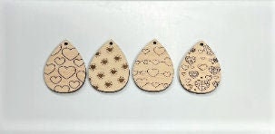 Heart Teardrops, wood earring blanks, earring blanks