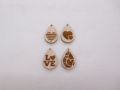 Teardrop wood earring blanks, earring blanks, wood cutouts