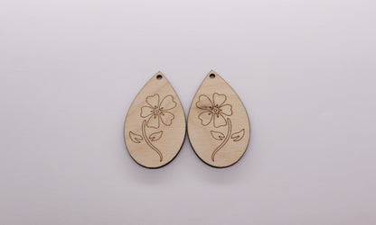 Floral wood earring blanks, flower cutouts, wood earrings