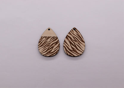 Zebra print teardrop blanks, wood teardrops, earring blanks