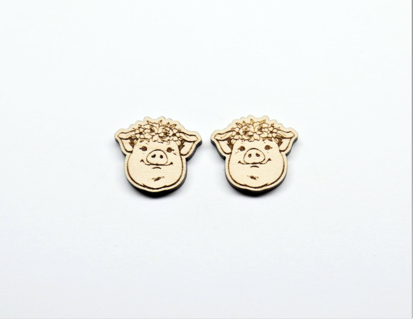 Pig stud blanks, wood earring blanks, pig cutouts