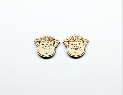 Pig stud blanks, wood earring blanks, pig cutouts