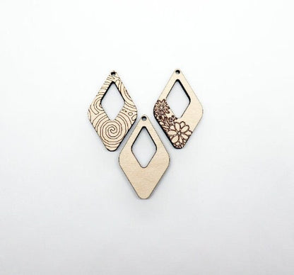 Diamond shape earring blanks, wood cutouts, earring making