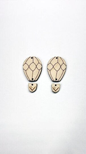 Hot air balloon wood earring blanks, earring blanks, wood cutouts