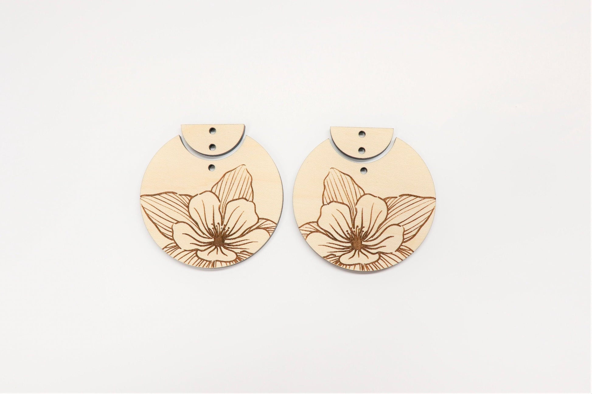 Flower 2 piece earring blanks, wood earrings, earring blanks