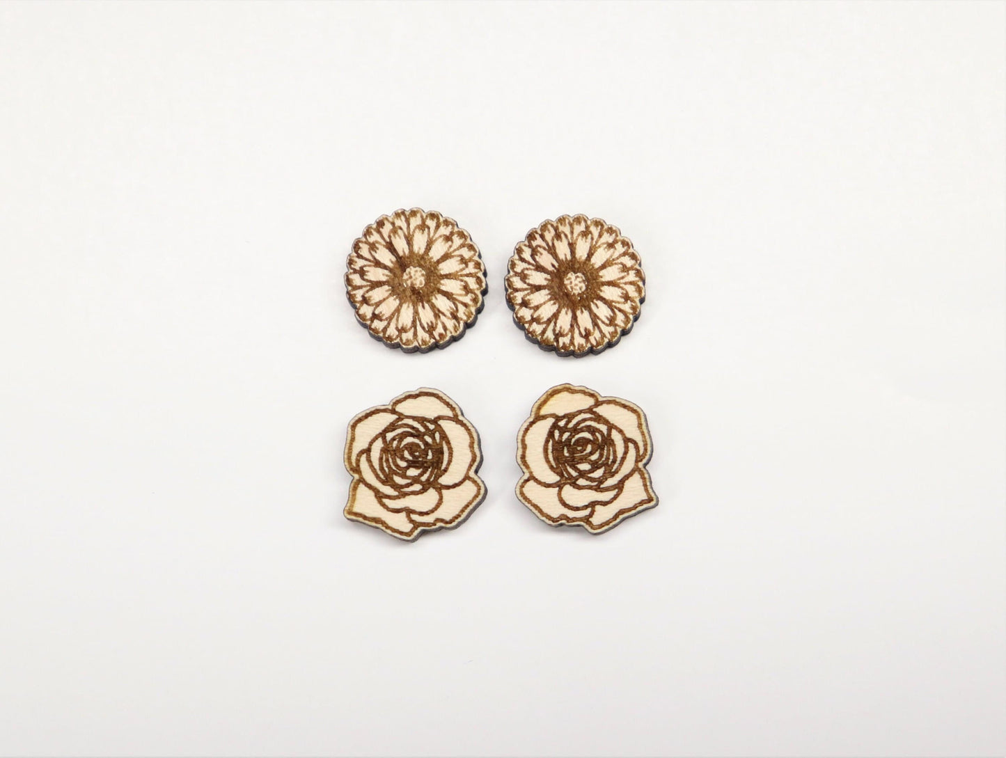 Flower wood earring blanks, wood cutouts, earring blanks