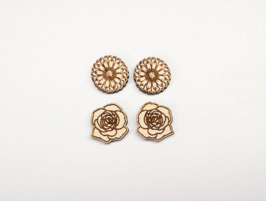 Flower wood earring blanks, wood cutouts, earring blanks