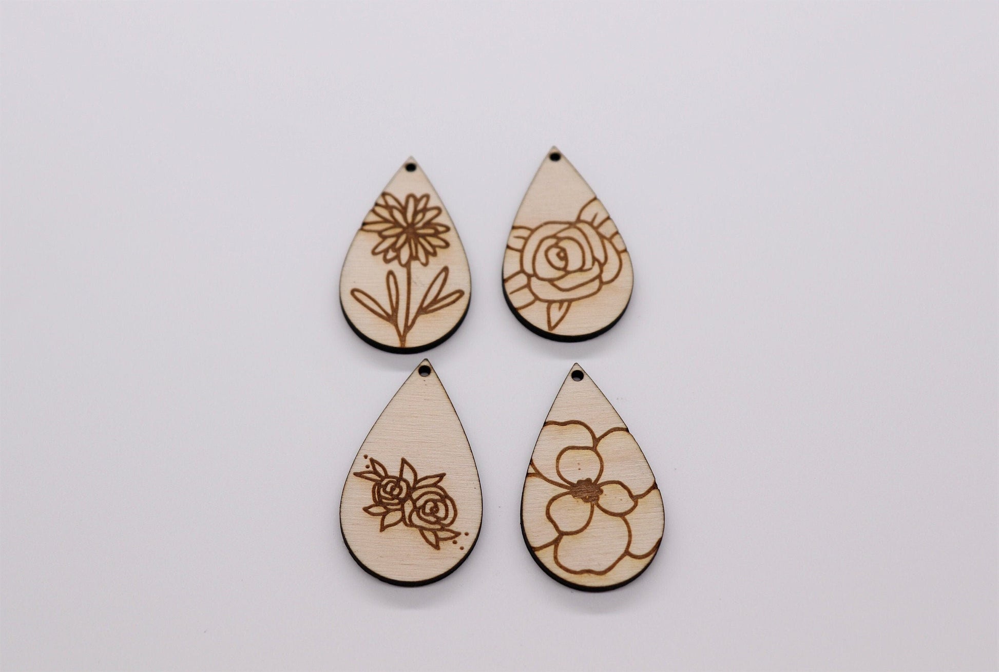 Flower Teardrops, wood earring blanks, wood cutouts