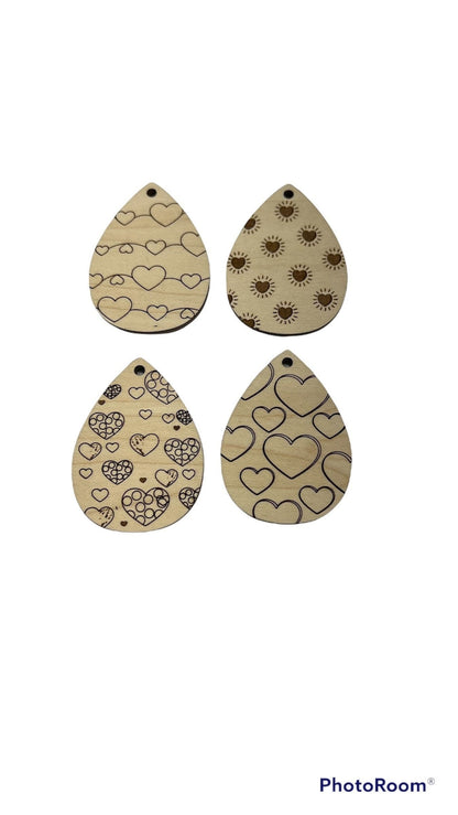 Heart Teardrops, wood earring blanks, earring blanks