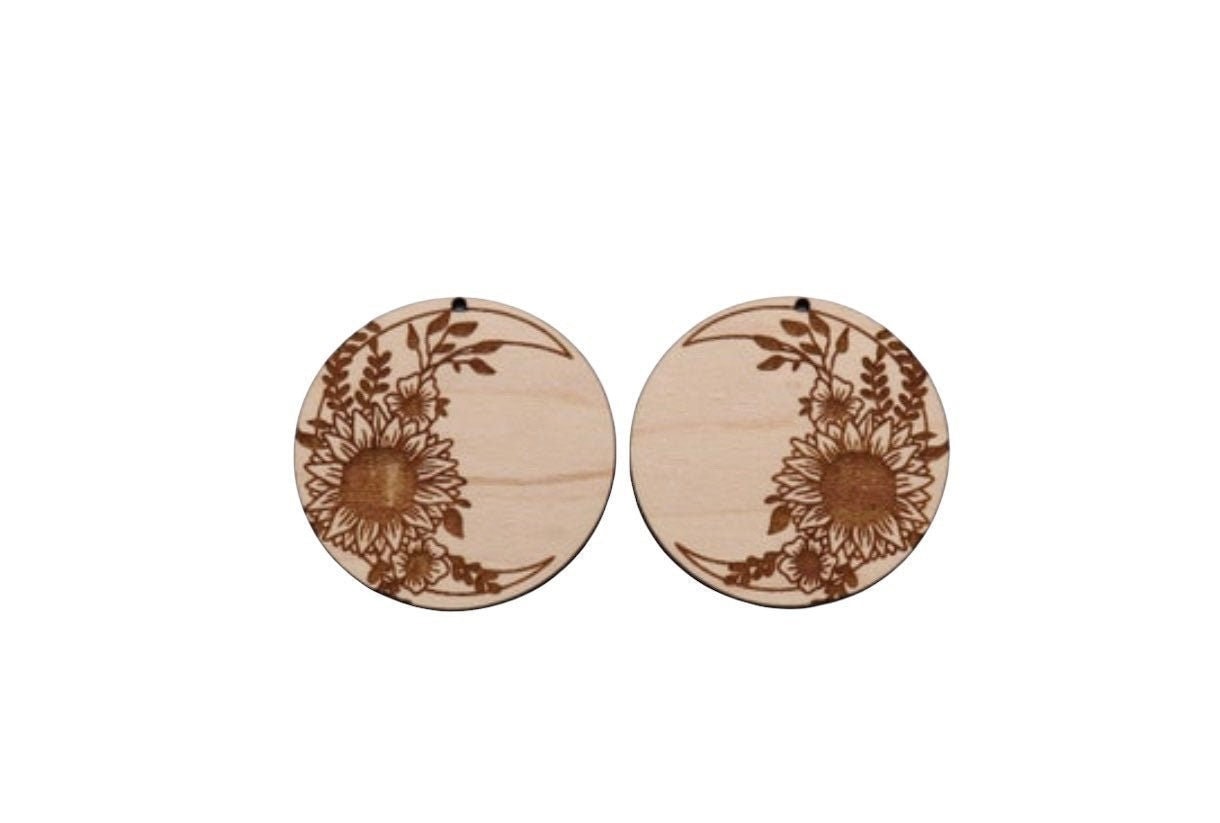 Sunflower wood earring blanks, earring blanks, wood cutouts