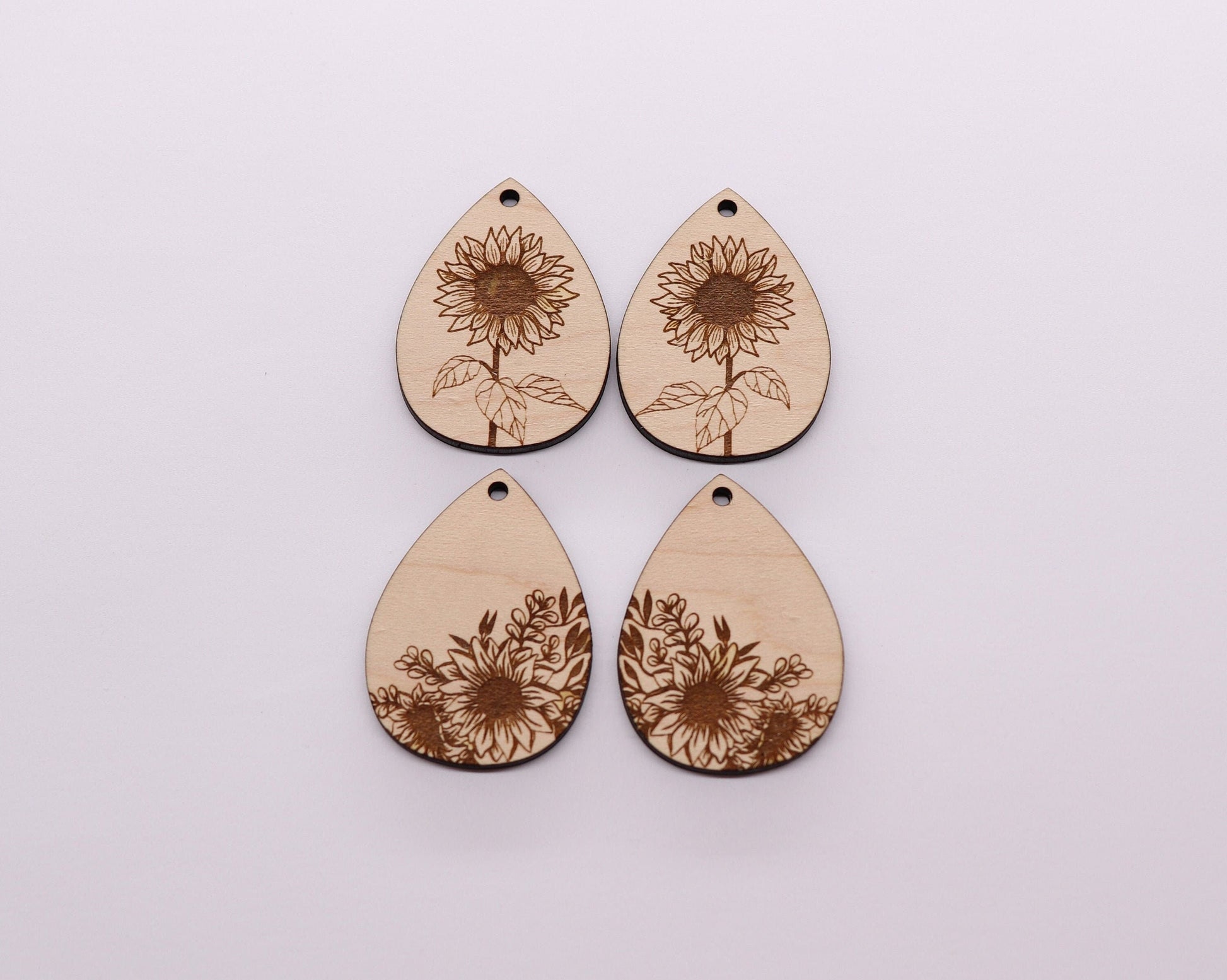 Sunflower teardrops, earring blanks, wood earrings