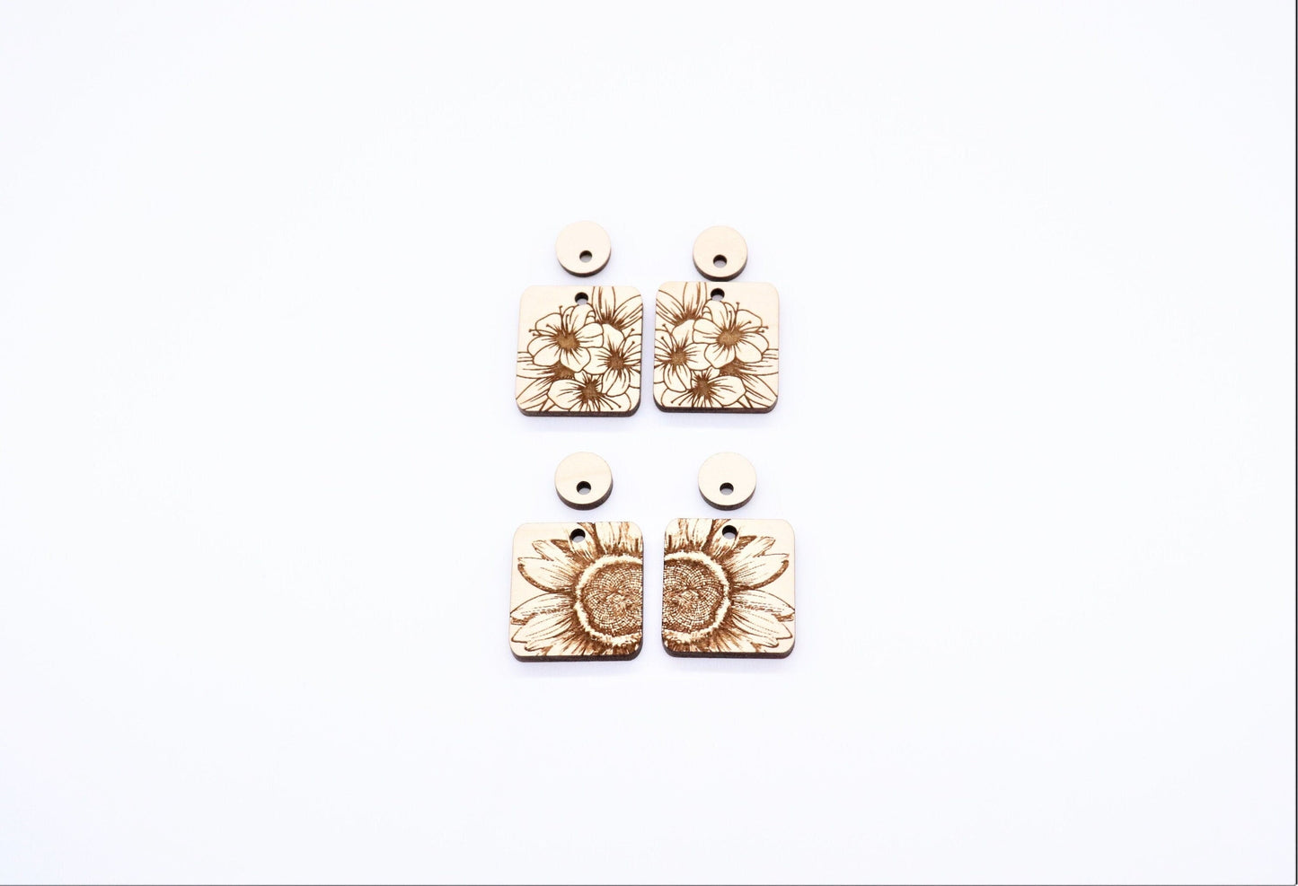 2 piece floral blanks, wood earrings, laser cut earrings