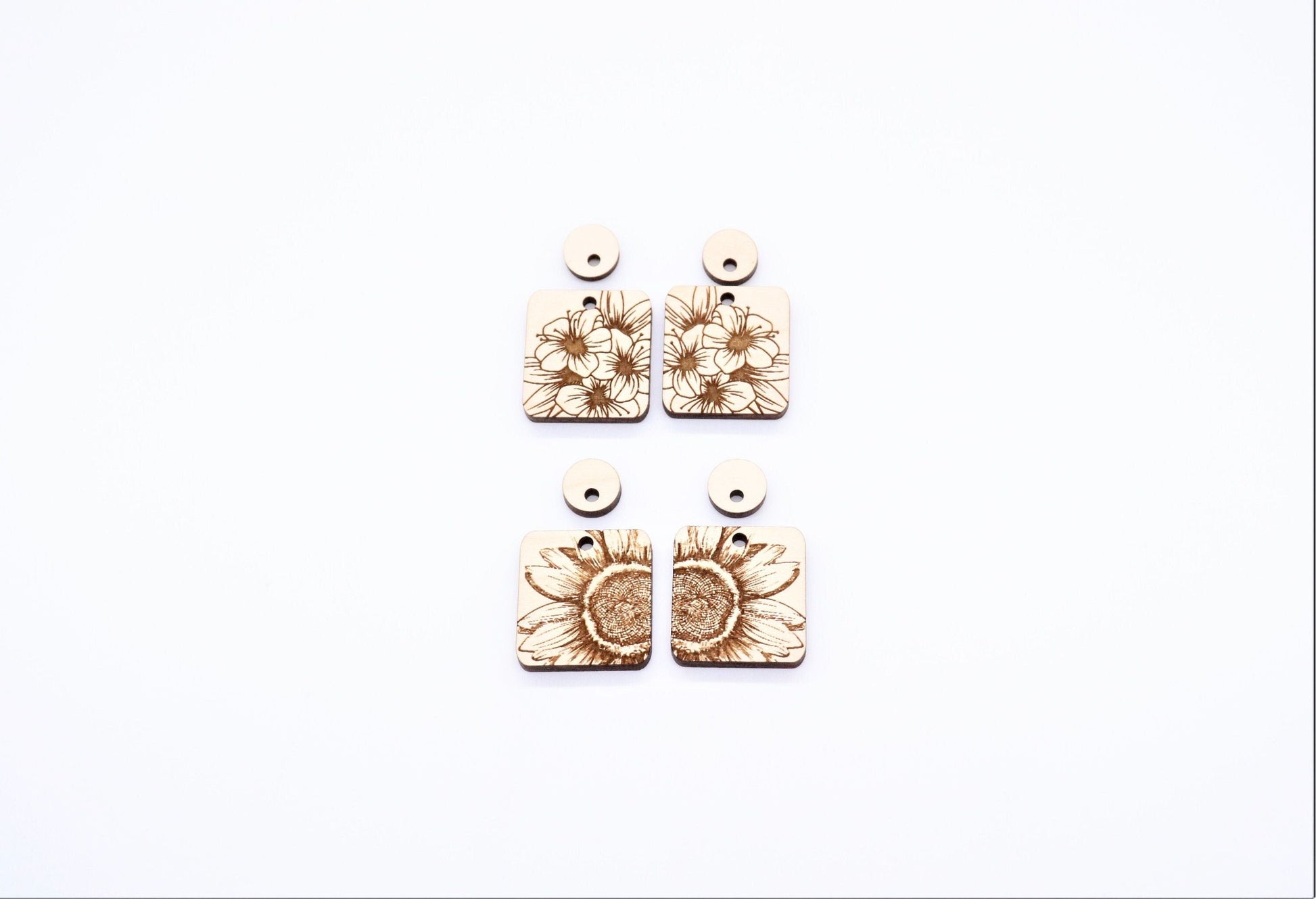 2 piece floral blanks, wood earrings, laser cut earrings